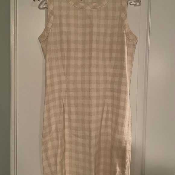 Vintage (80s) neutral linen check shift dress with boxy jacket, 60s silhouette - Picture 2 of 7